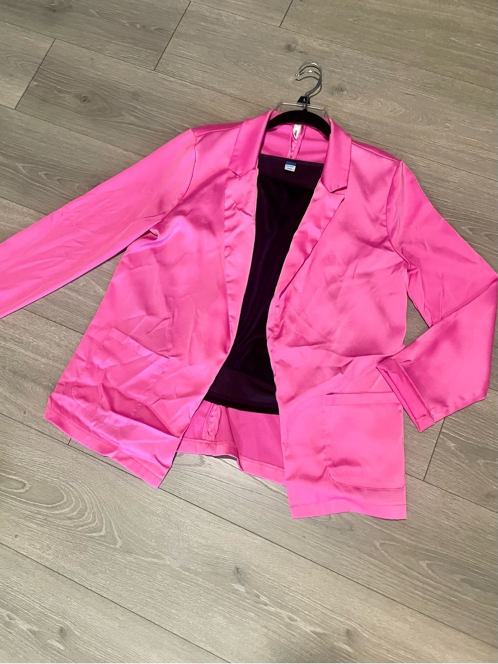 glam Hot Pink Satin Open-Front Blazer